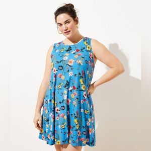 LOFT Women’s Blue and Yellow Floral Sleeveless Sundress